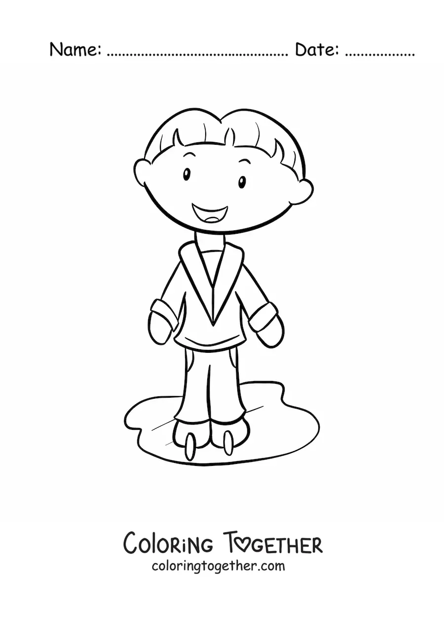 Coloring page of a boy ice skating, easy