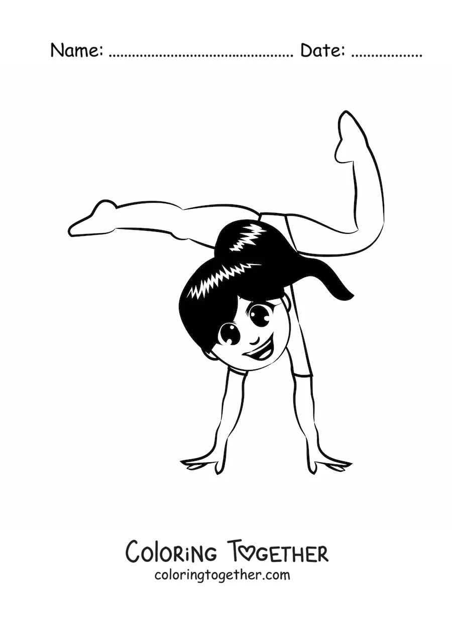 Coloring page of a sweet girl doing rhythmic gymnastics