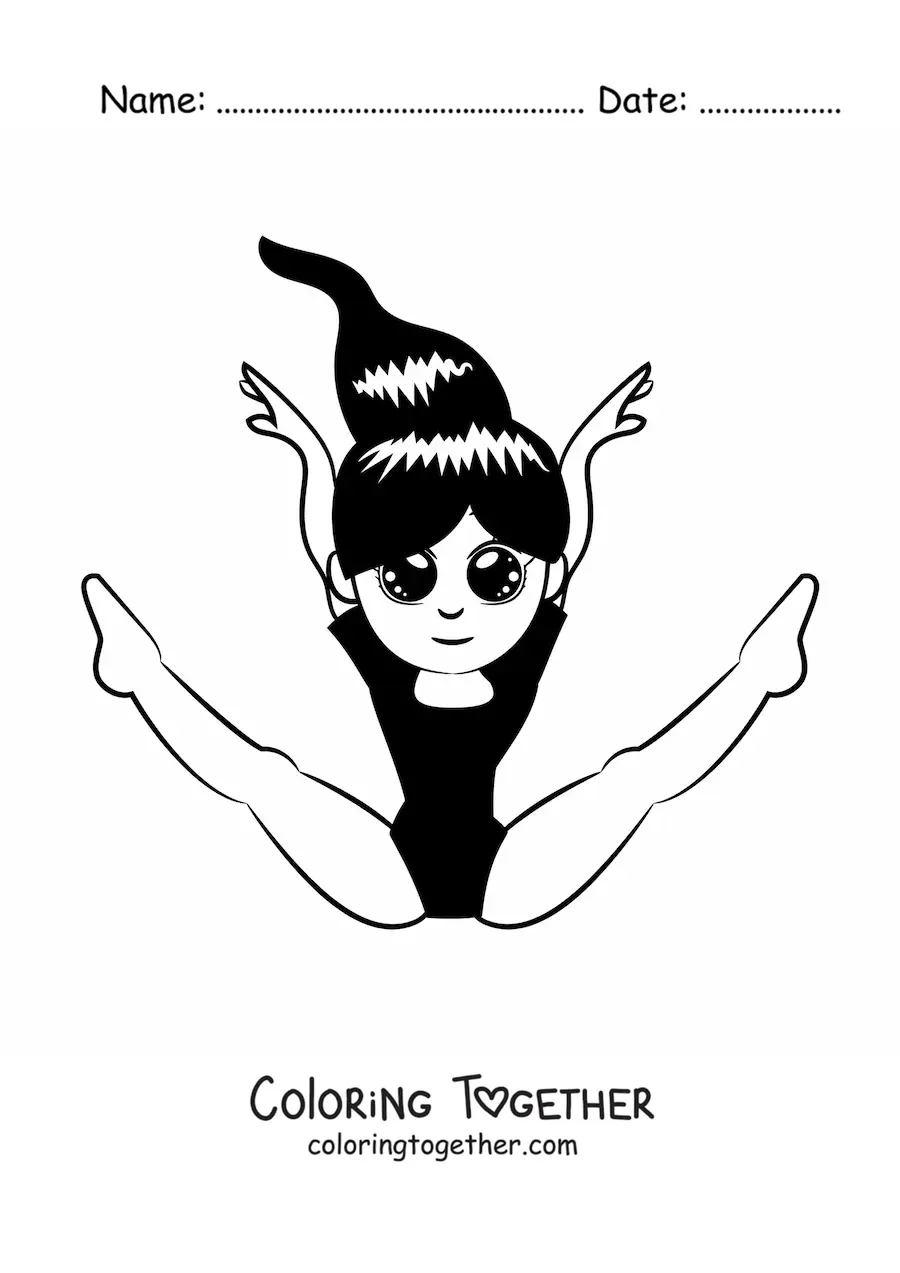 Coloring page of a sweet girl doing artistic gymnastics