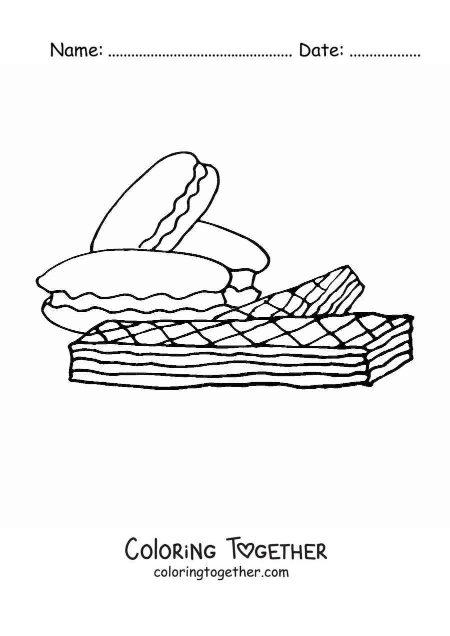 Coloring page of several filled cookies