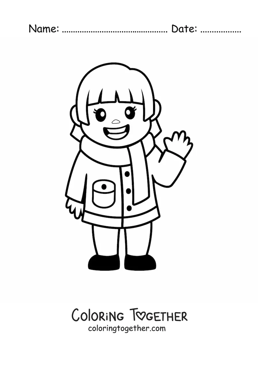 Coloring page of a kawaii girl in winter clothes