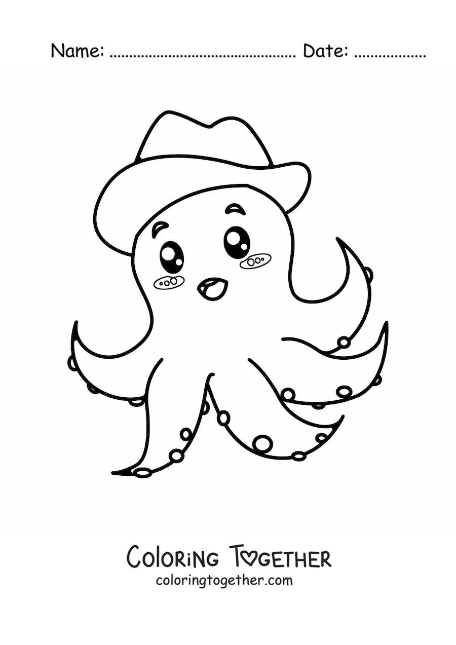 Coloring page of an octopus with a hat