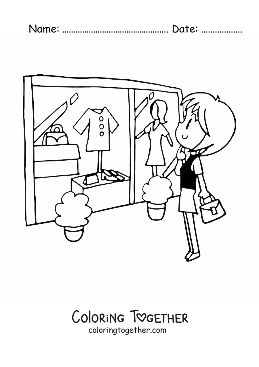 Coloring page of a women's shirt shop