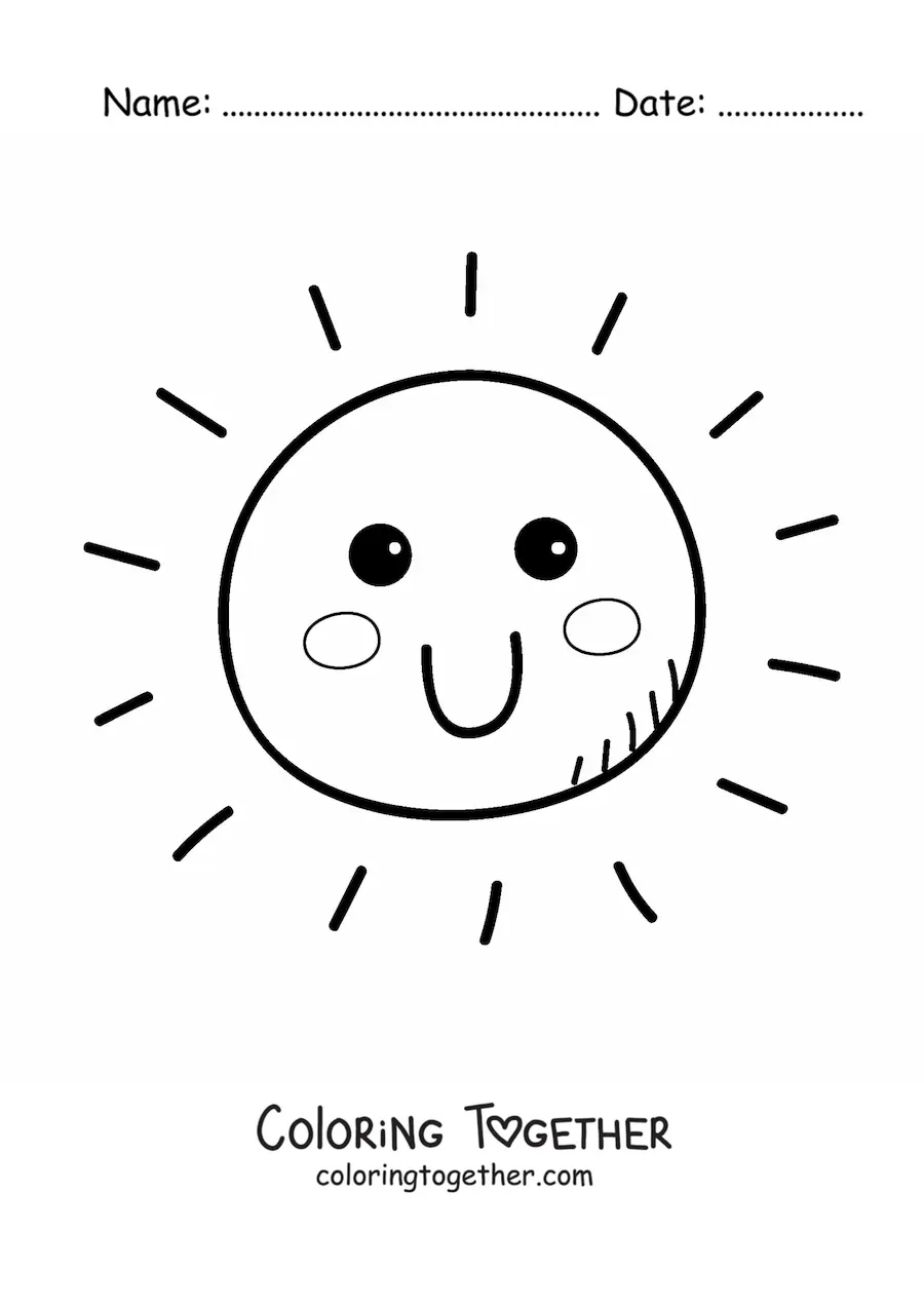 Coloring page of a big cartoon kawaii sun