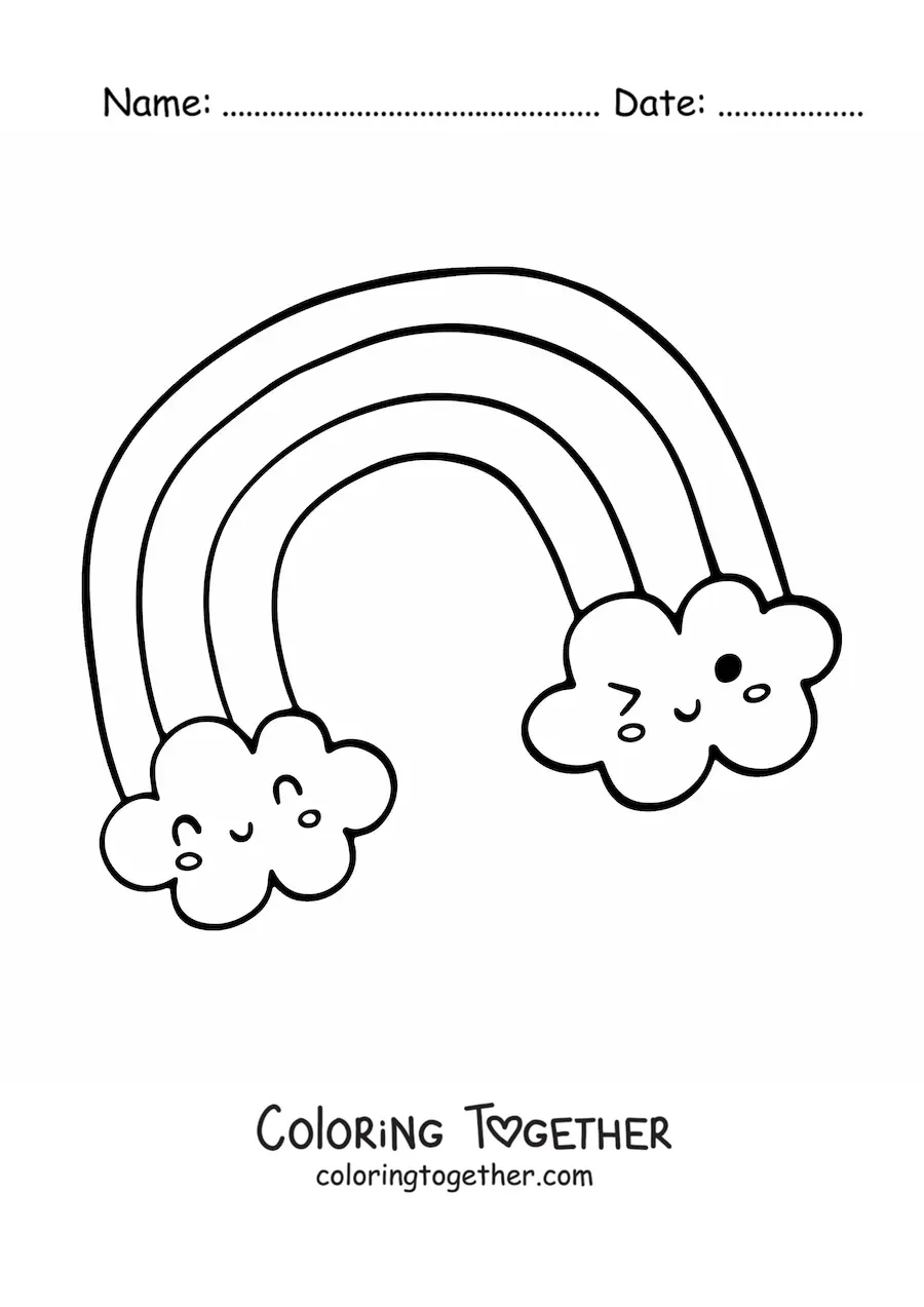 Coloring page of a kawaii rainbow