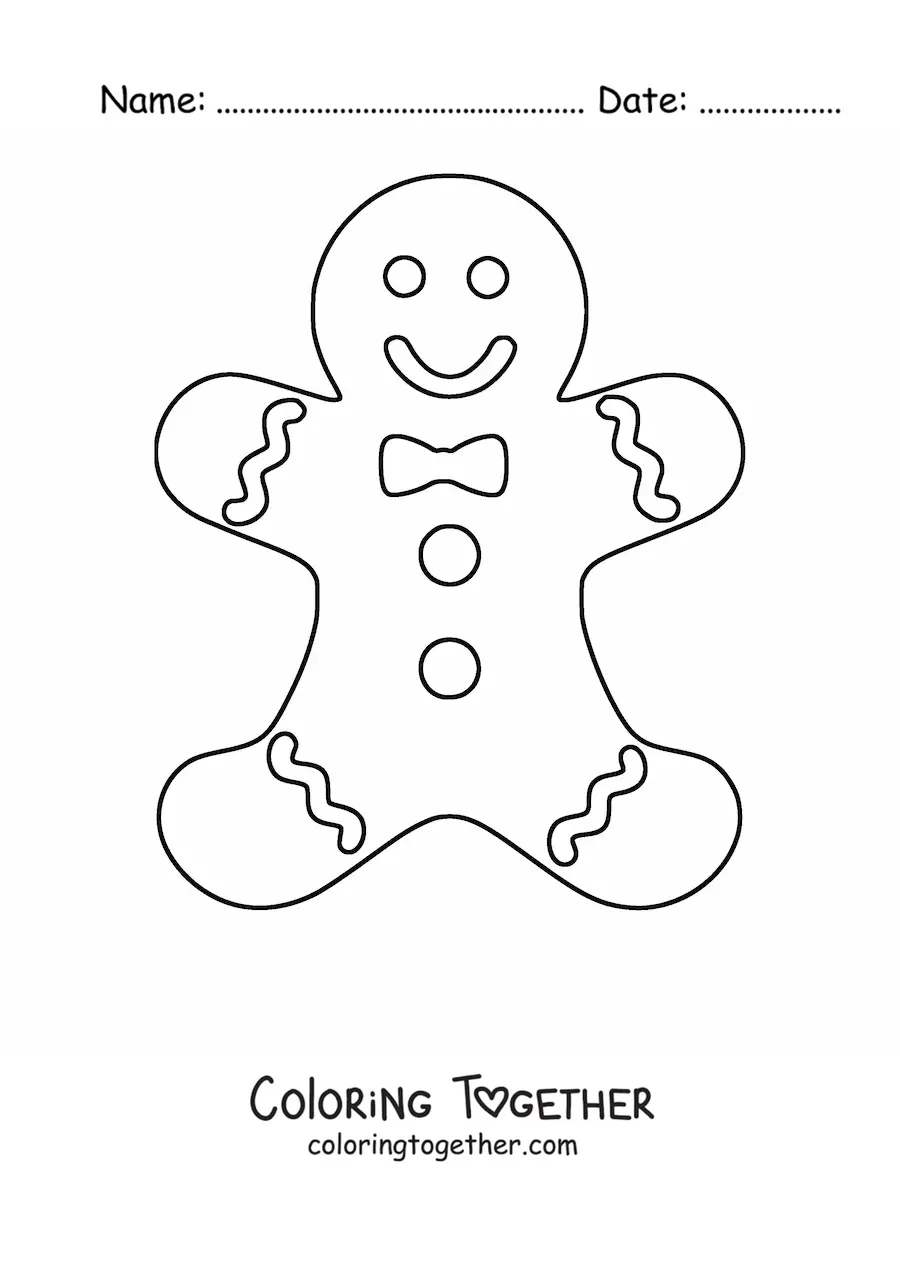 Coloring page of a gingerbread man with his arms stretched out
