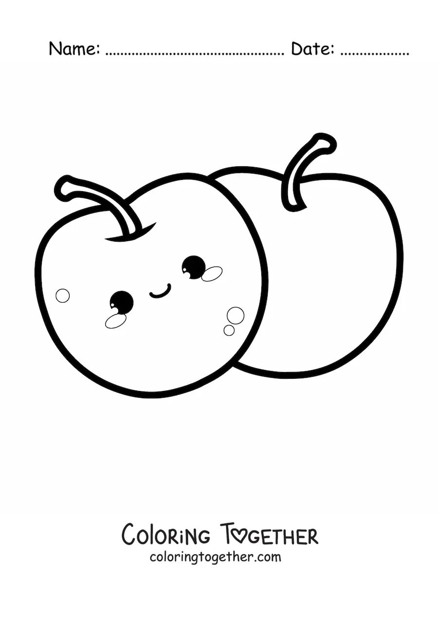 Coloring page of two kawaii cherries