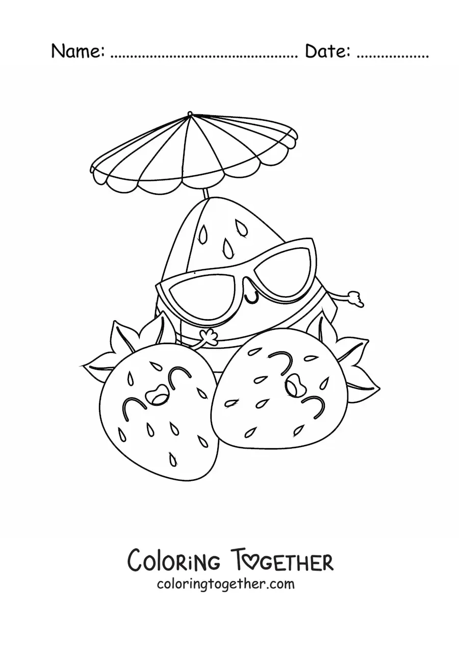 Coloring page of kawaii summer fruits