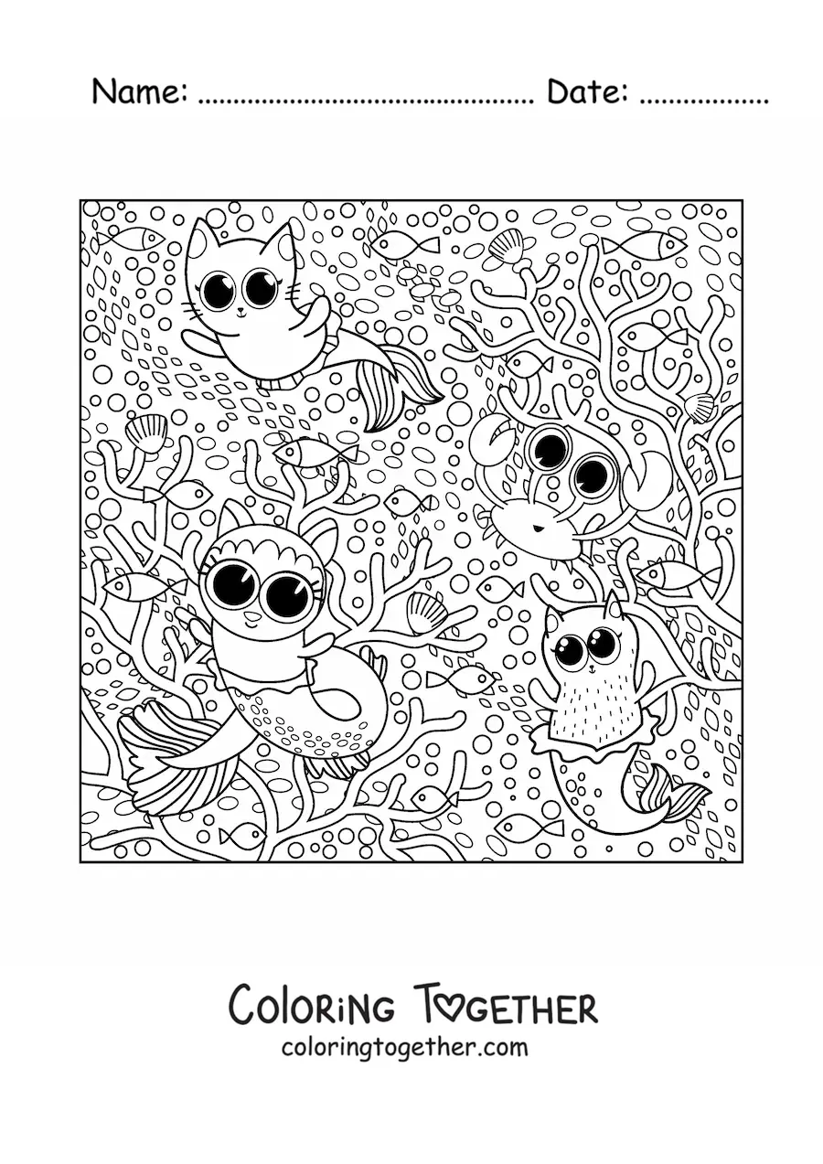 Coloring page of kawaii animals in summer