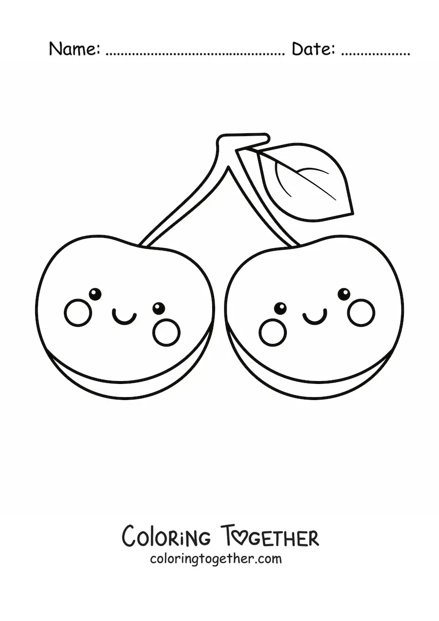 Coloring page of two kawaii cherries