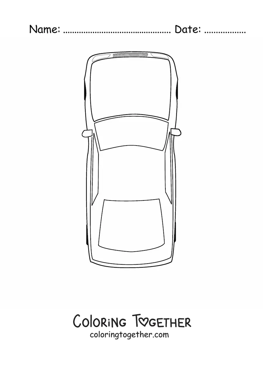 Coloring page of a car seen from above