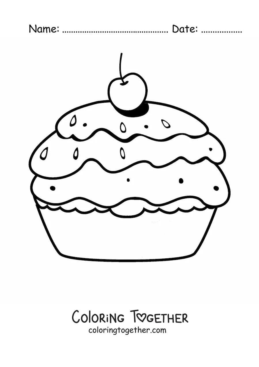 Coloring page of a cake with a cherry