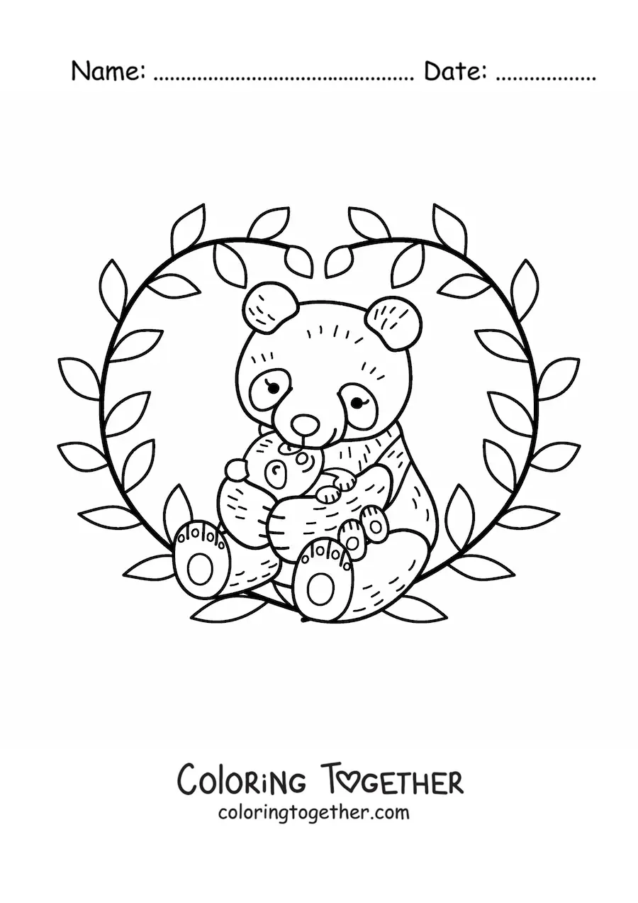 Coloring page of a mother panda with her cub