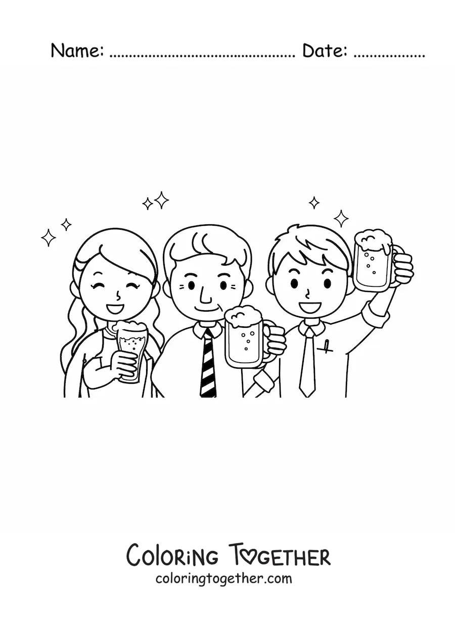 Coloring page of a New Year's toast