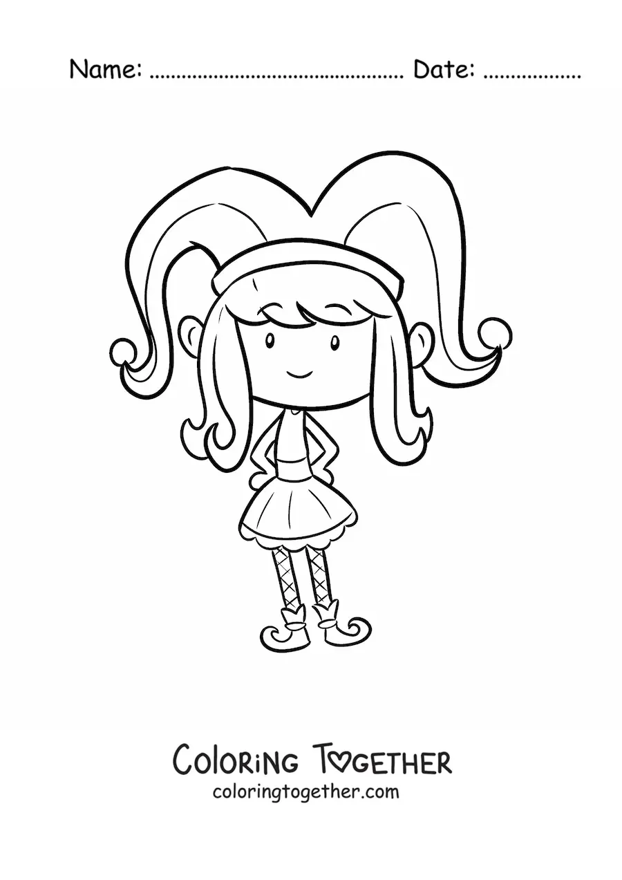 Coloring page of a girl with a Carnival hat