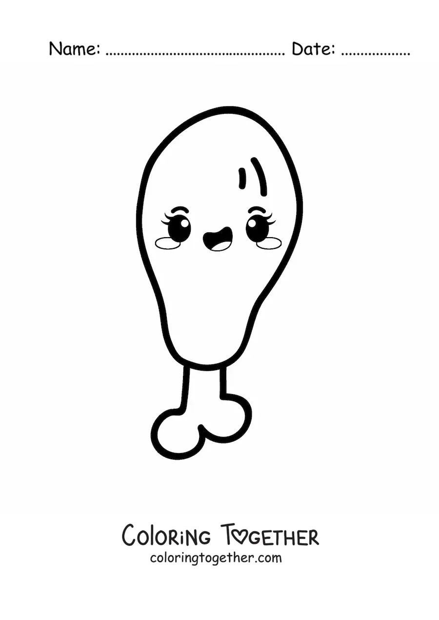 Coloring page of cute kawaii fried chicken