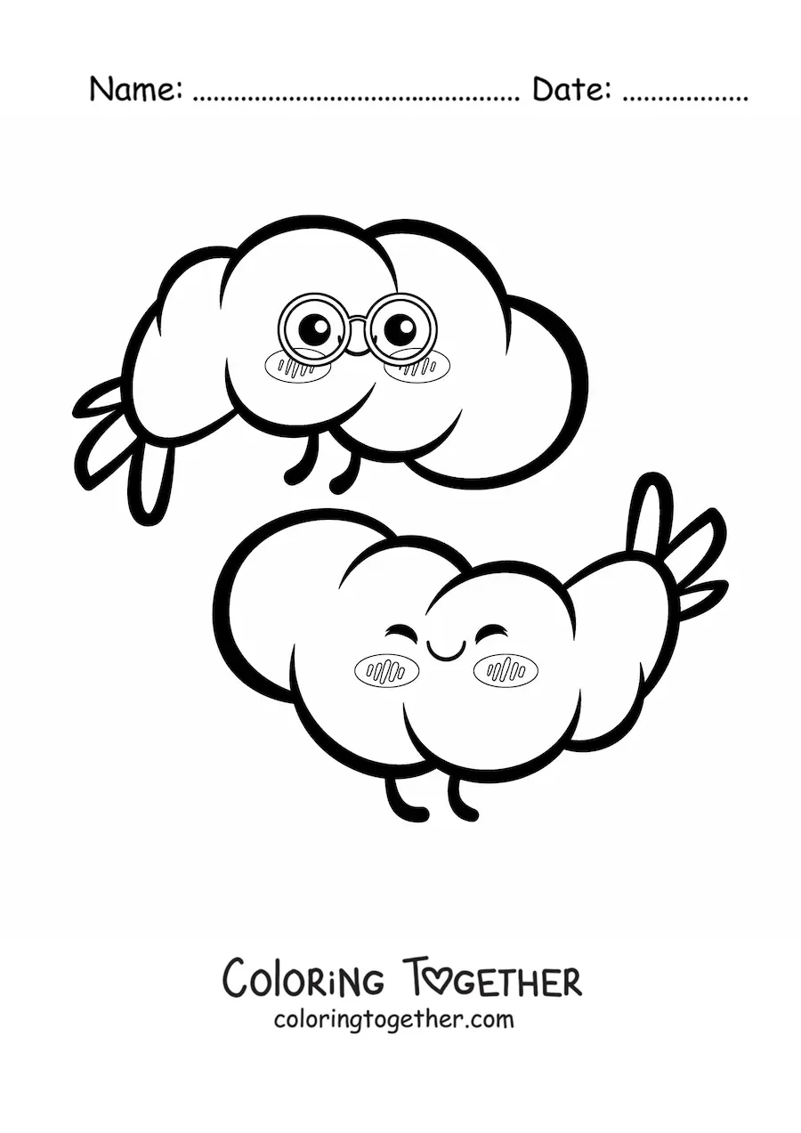 Coloring page of cute kawaii shrimp