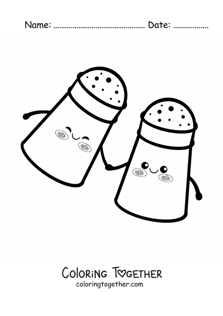 Coloring page of cute kawaii salt and pepper shakers