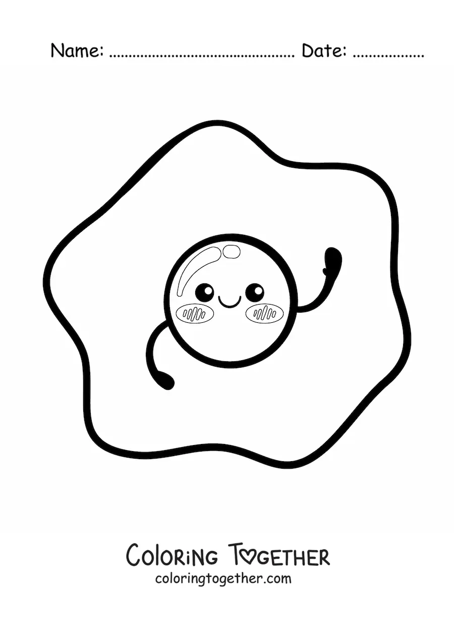 Coloring page of an easy cute kawaii fried egg