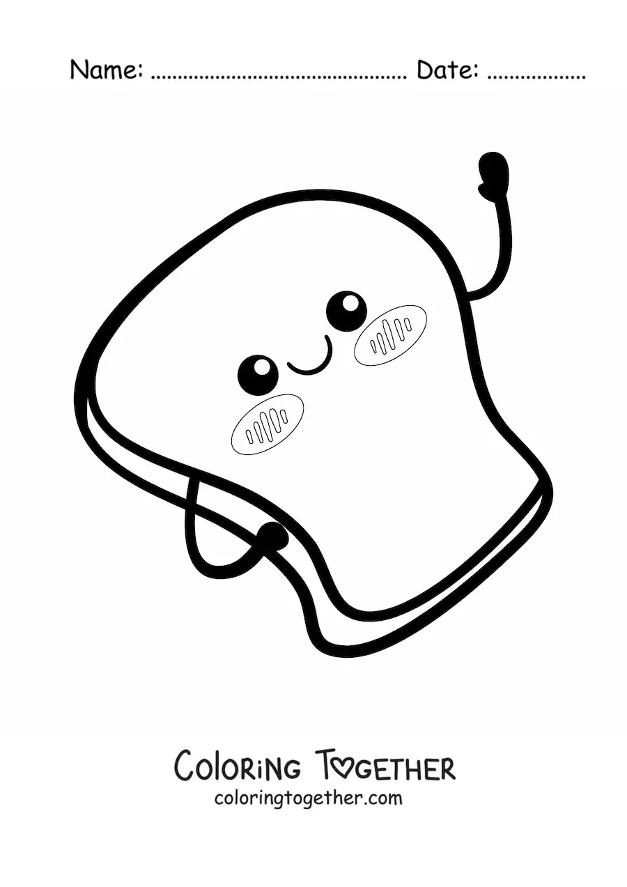 Coloring page of cute kawaii toast