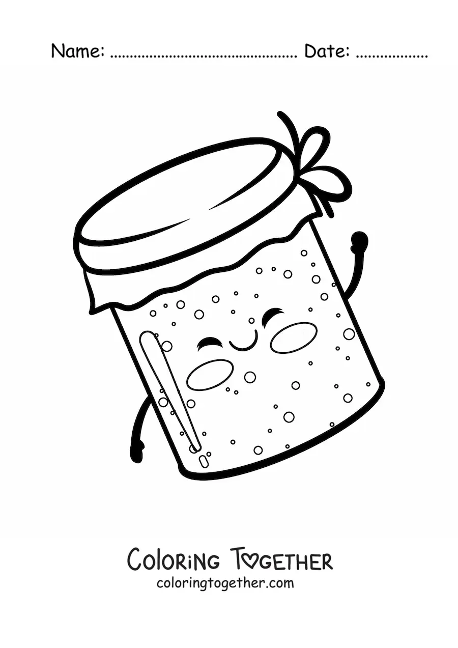Coloring page of a big cute kawaii jam jar
