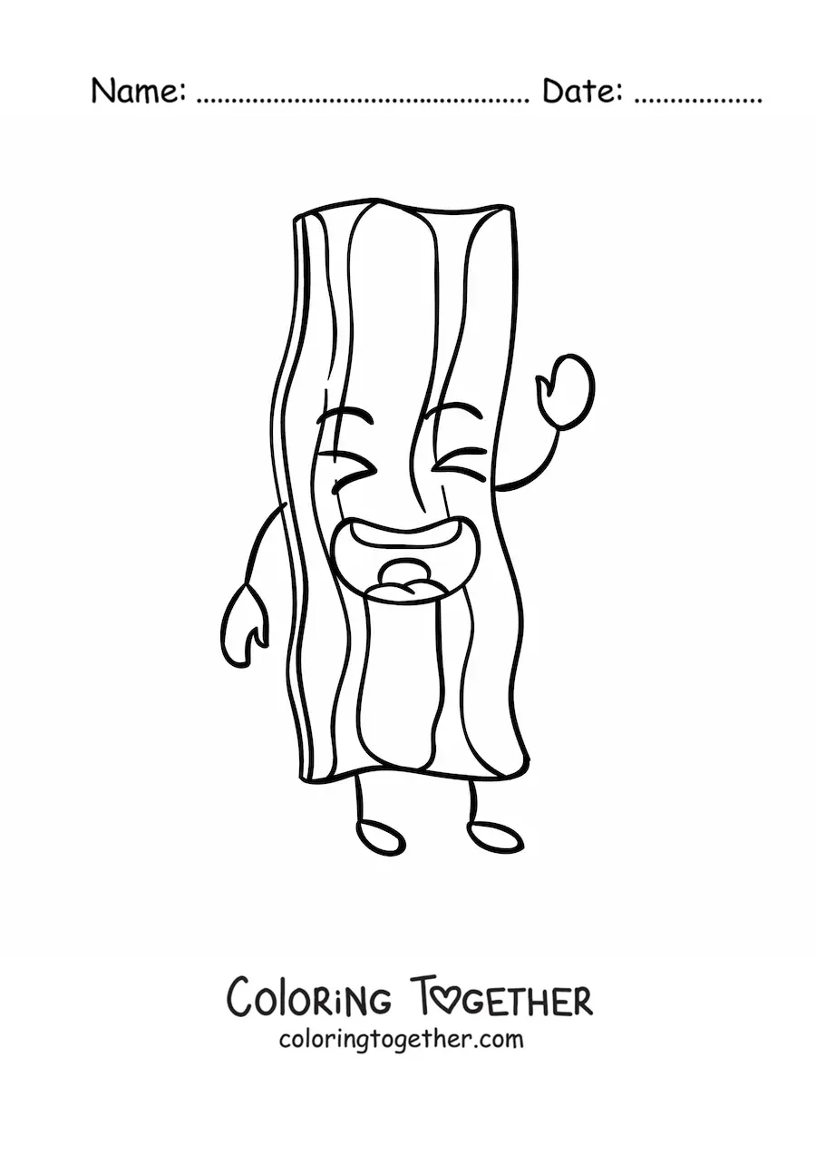 Coloring page of cute kawaii fried bacon