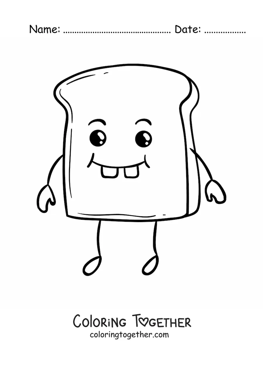 Coloring page of easy cute kawaii toast