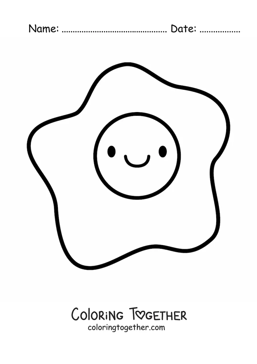 Coloring page of a big cute kawaii fried egg