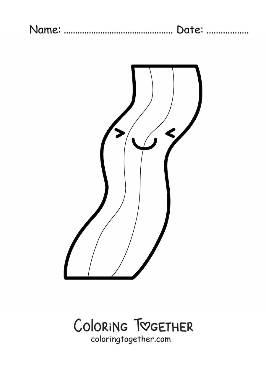 Coloring page of big cute kawaii bacon