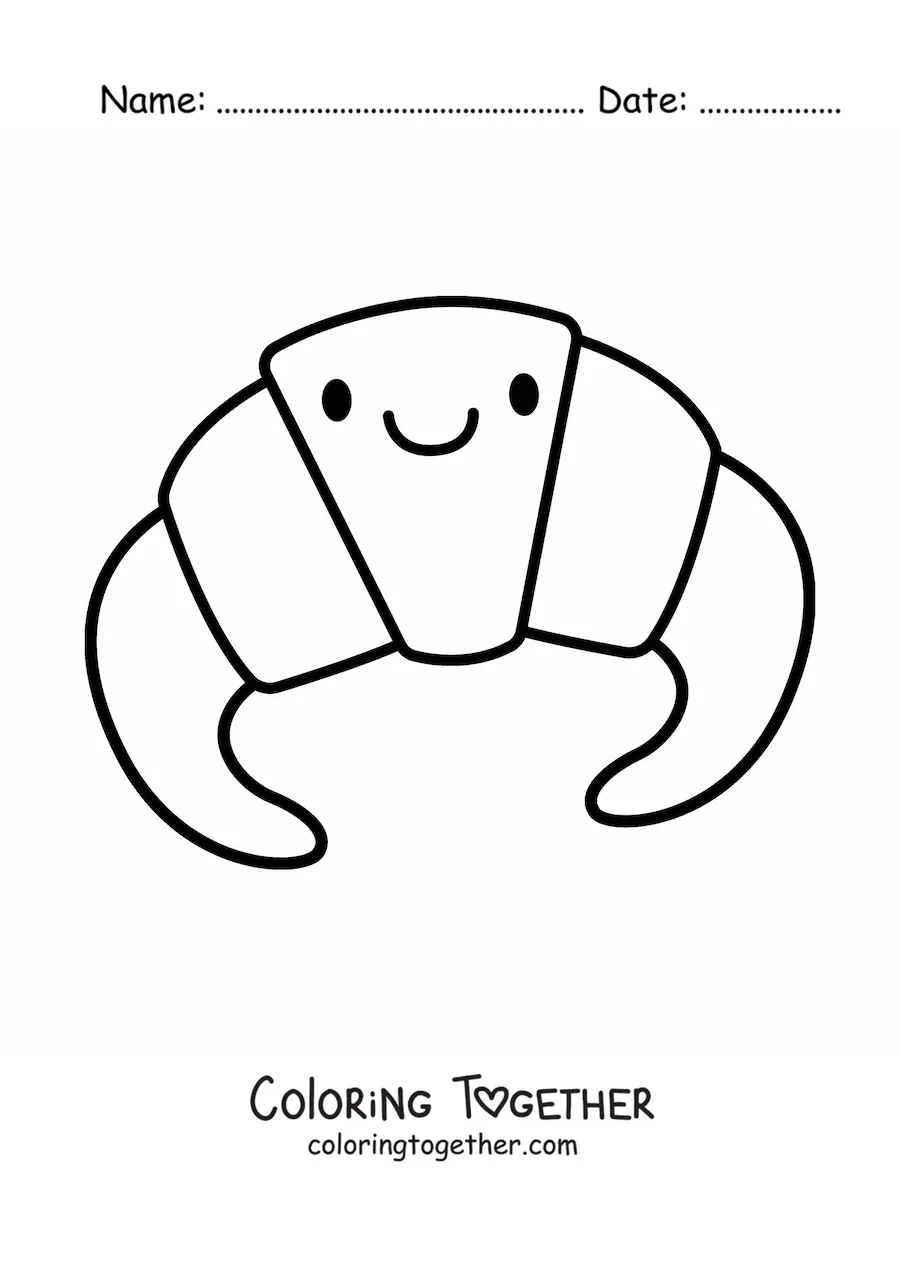 Coloring page of a big cute kawaii croissant