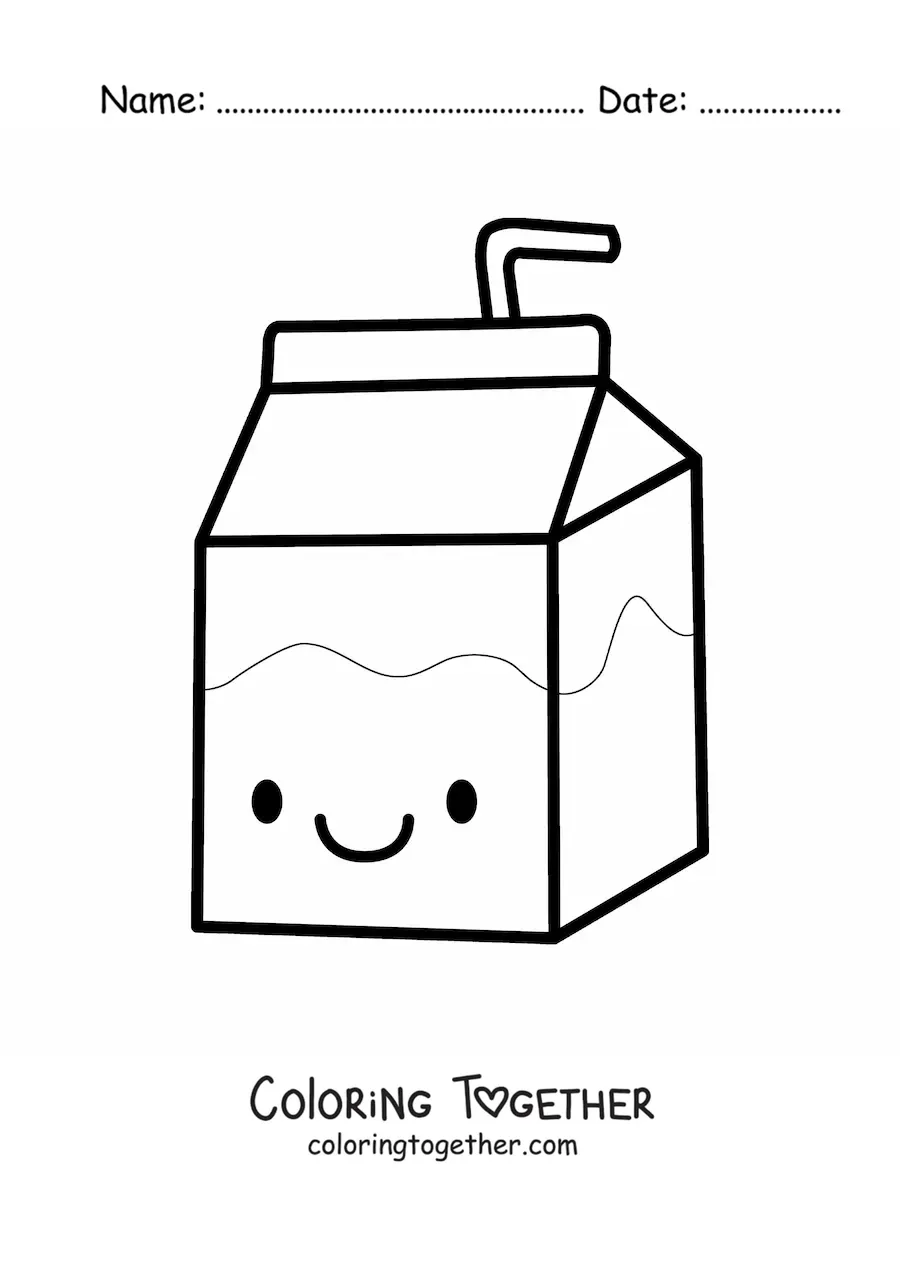 Coloring page of a big cute kawaii milk carton