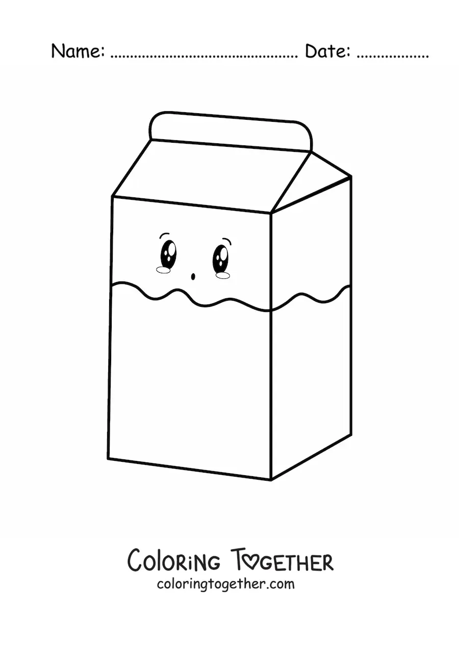 Coloring page of an easy cute kawaii milk carton