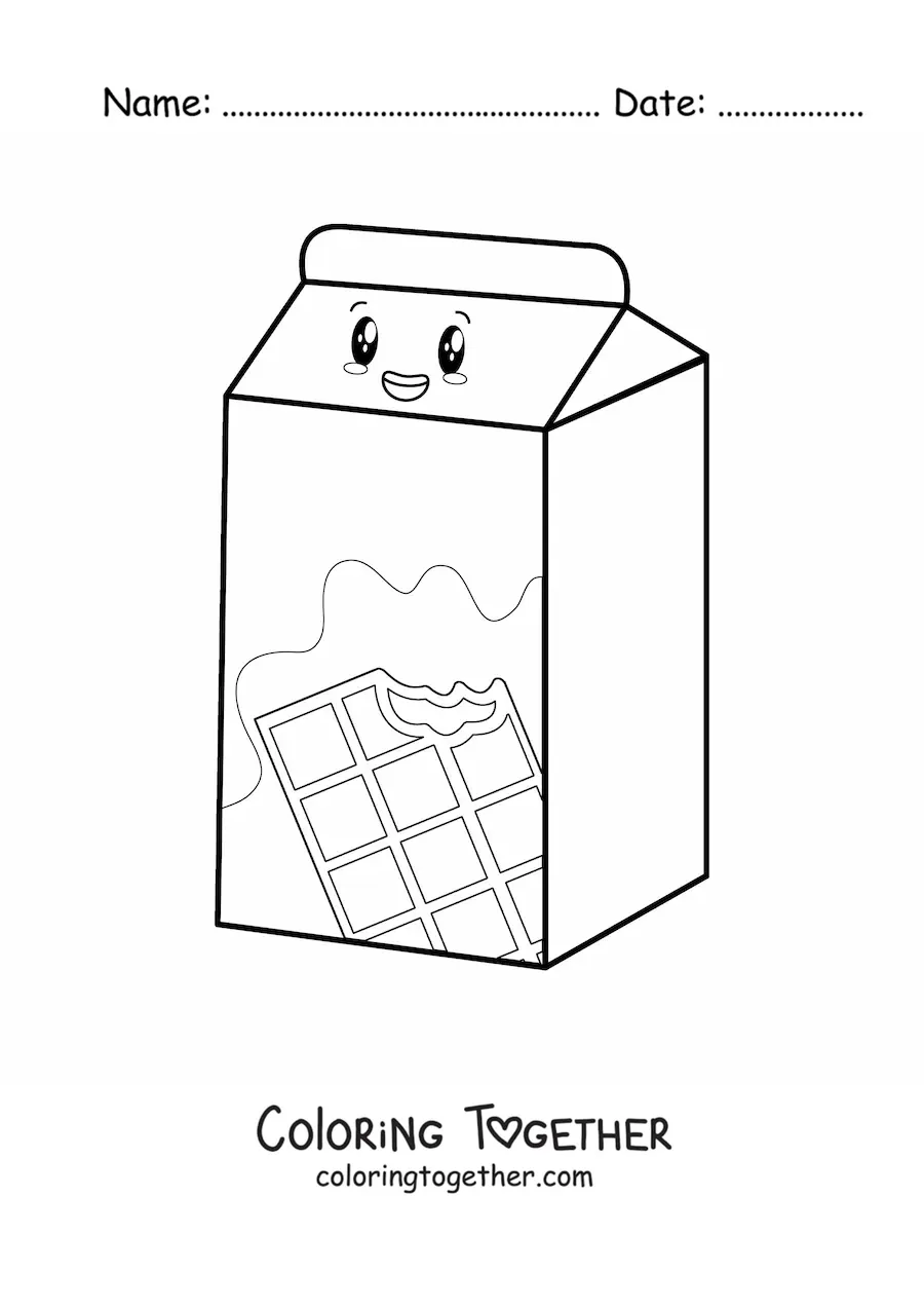 Coloring page of cute kawaii chocolate milk