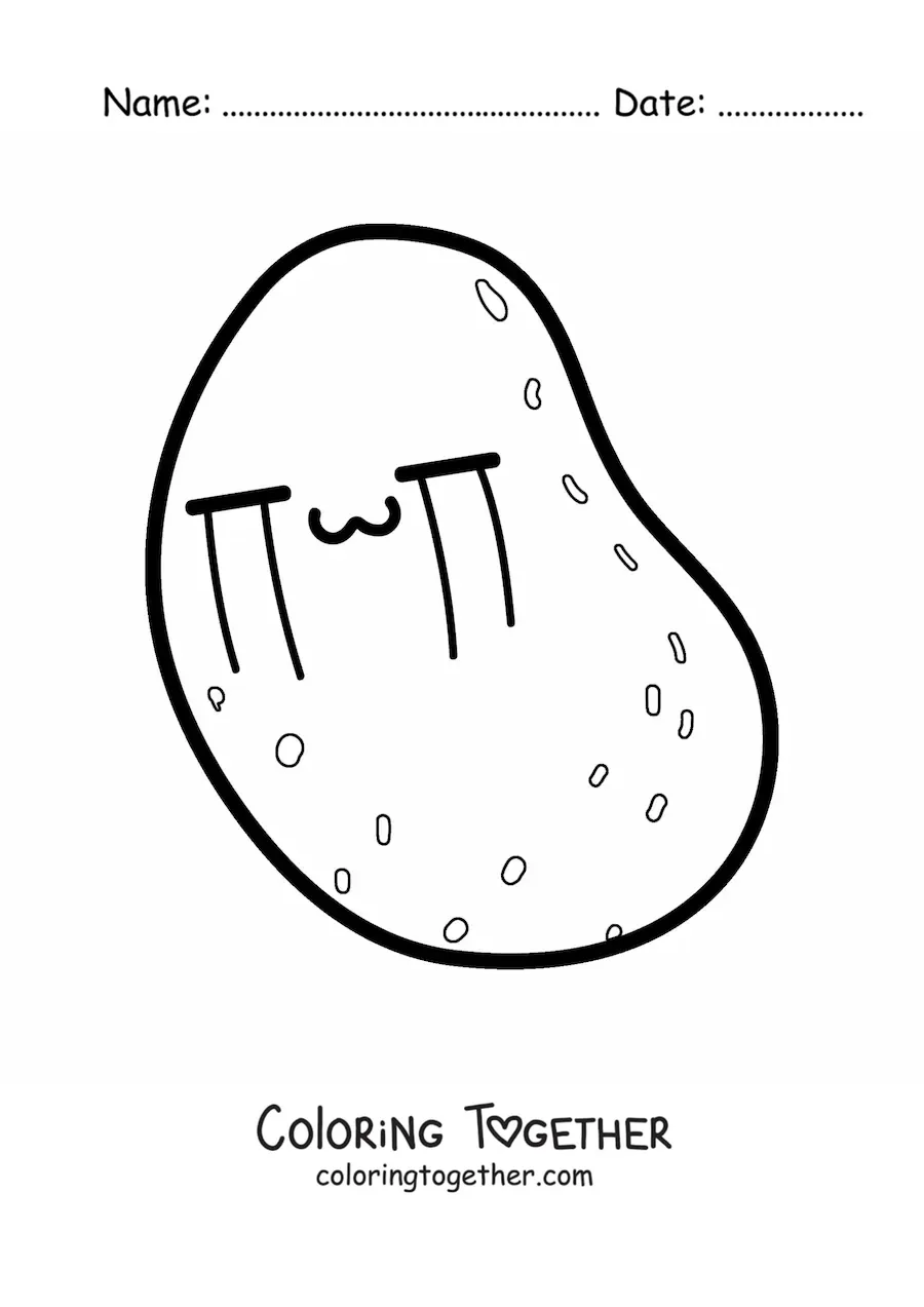 Coloring page of a cute kawaii cartoon potato crying