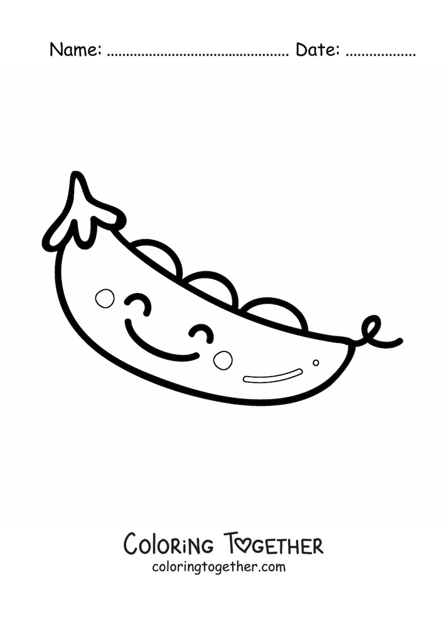 Coloring page of big cute kawaii cartoon peas