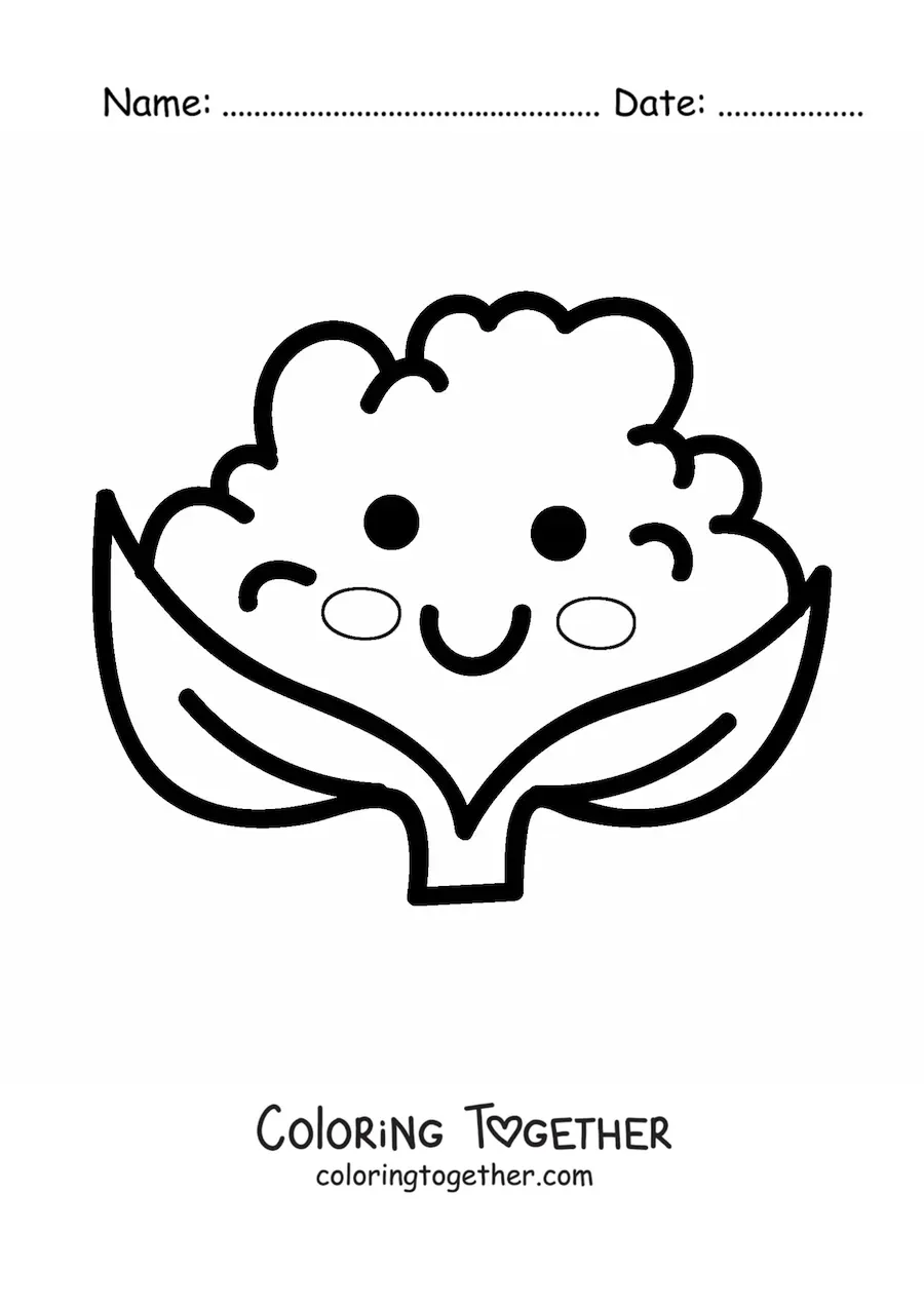 Coloring page of big healthy cute kawaii cartoon cauliflower
