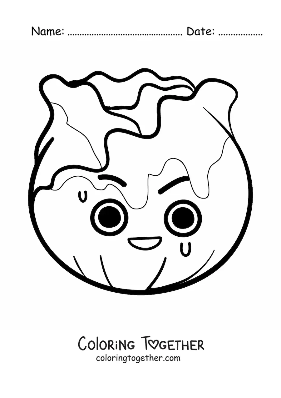 Coloring page of angry cute kawaii cartoon lettuce
