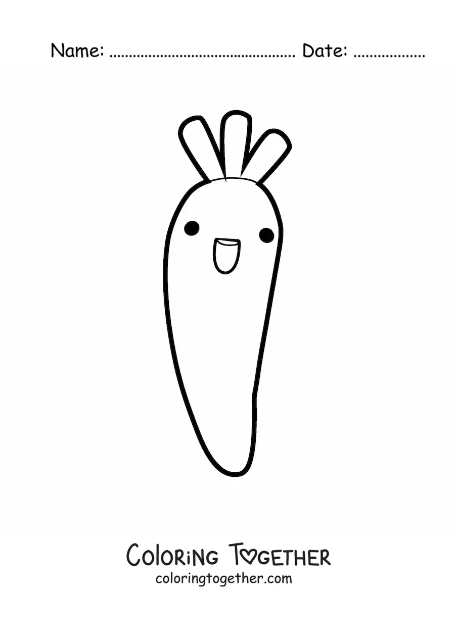 Coloring page of a big healthy cute kawaii cartoon carrot