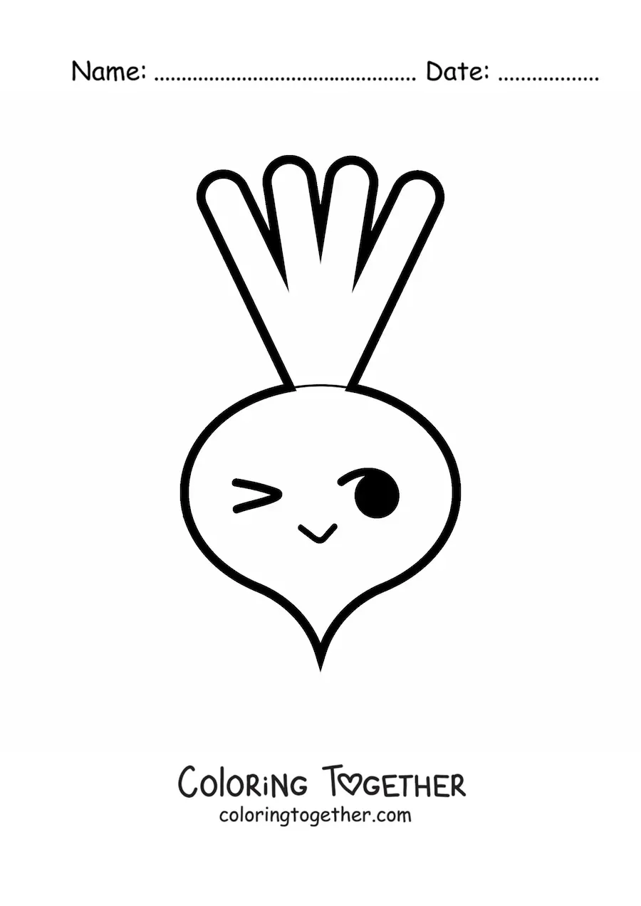 Coloring page of a big cute kawaii cartoon radish