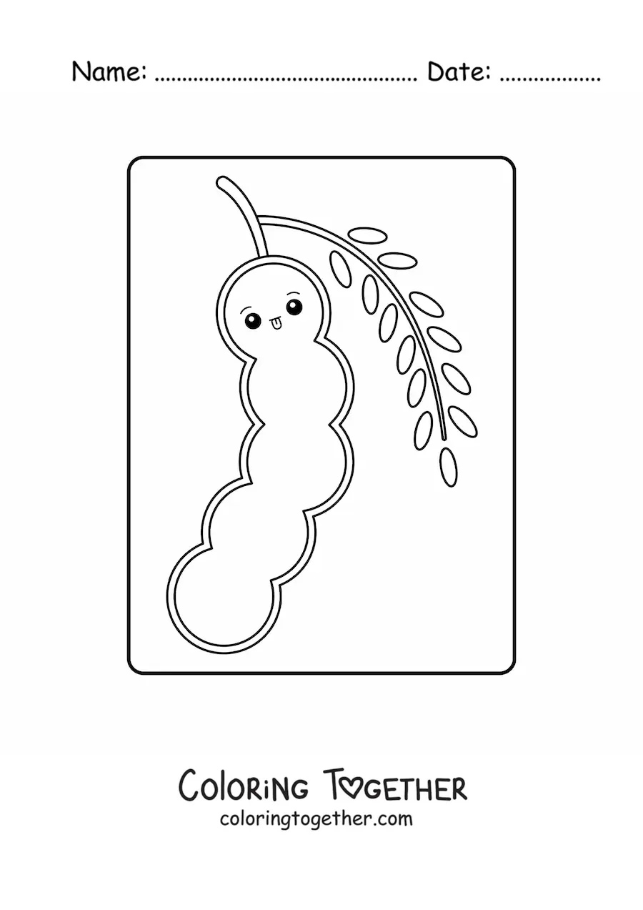 Coloring page of a cute kawaii cartoon pea pod