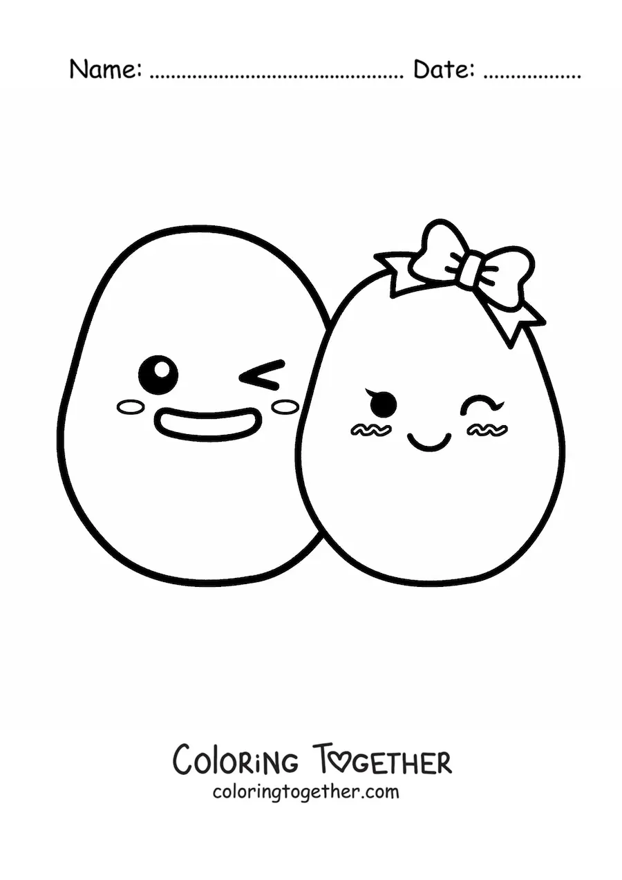 Coloring page of a pair of kawaii potatoes