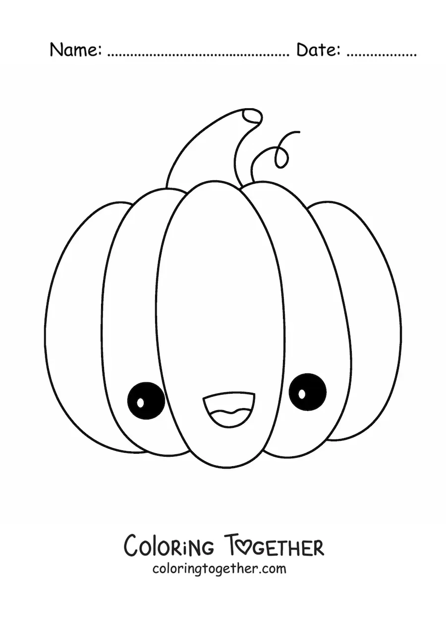 Coloring page of a kawaii pumpkin