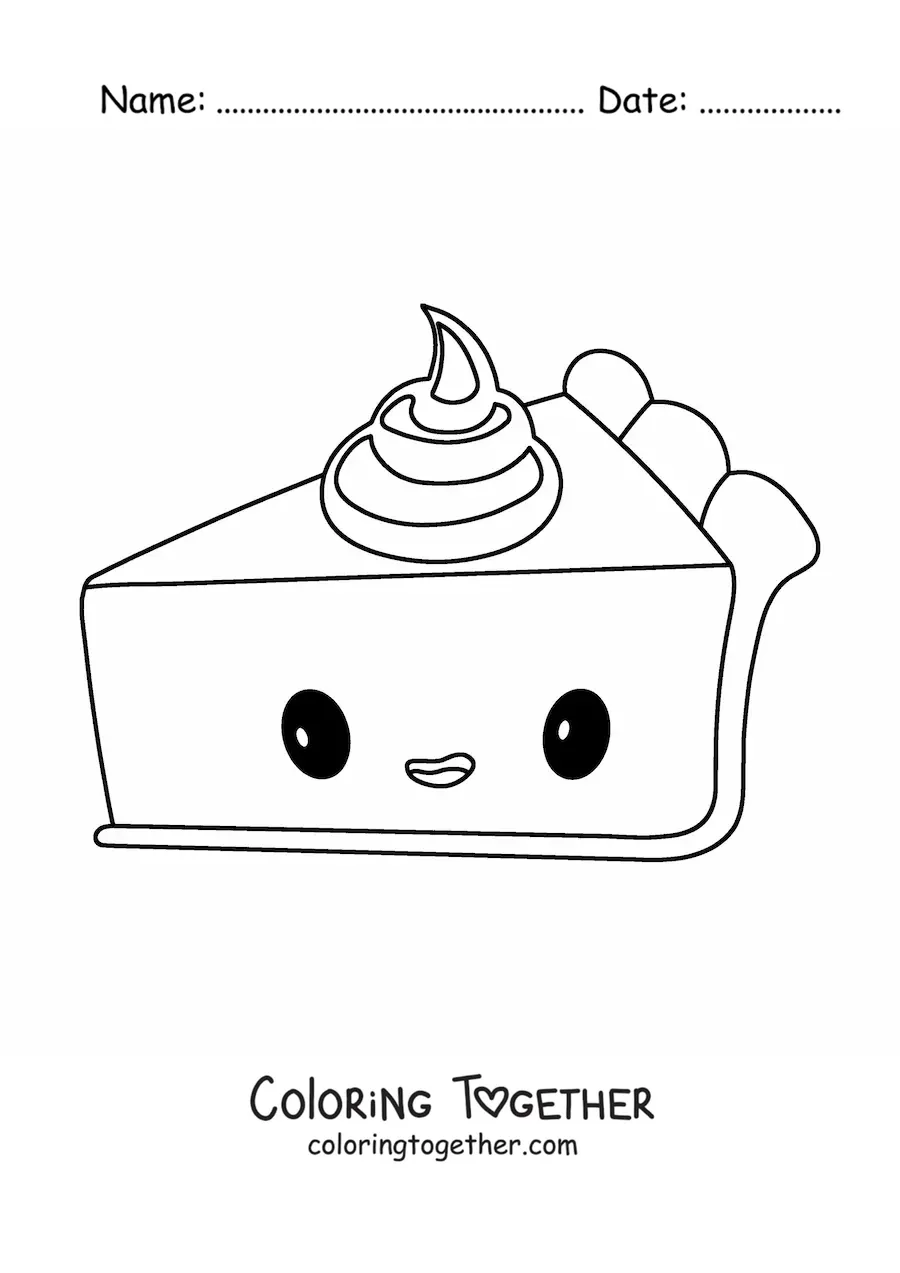Coloring page of a kawaii pumpkin pie
