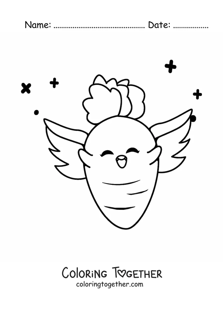 Coloring page of a cute kawaii cartoon carrot with wings