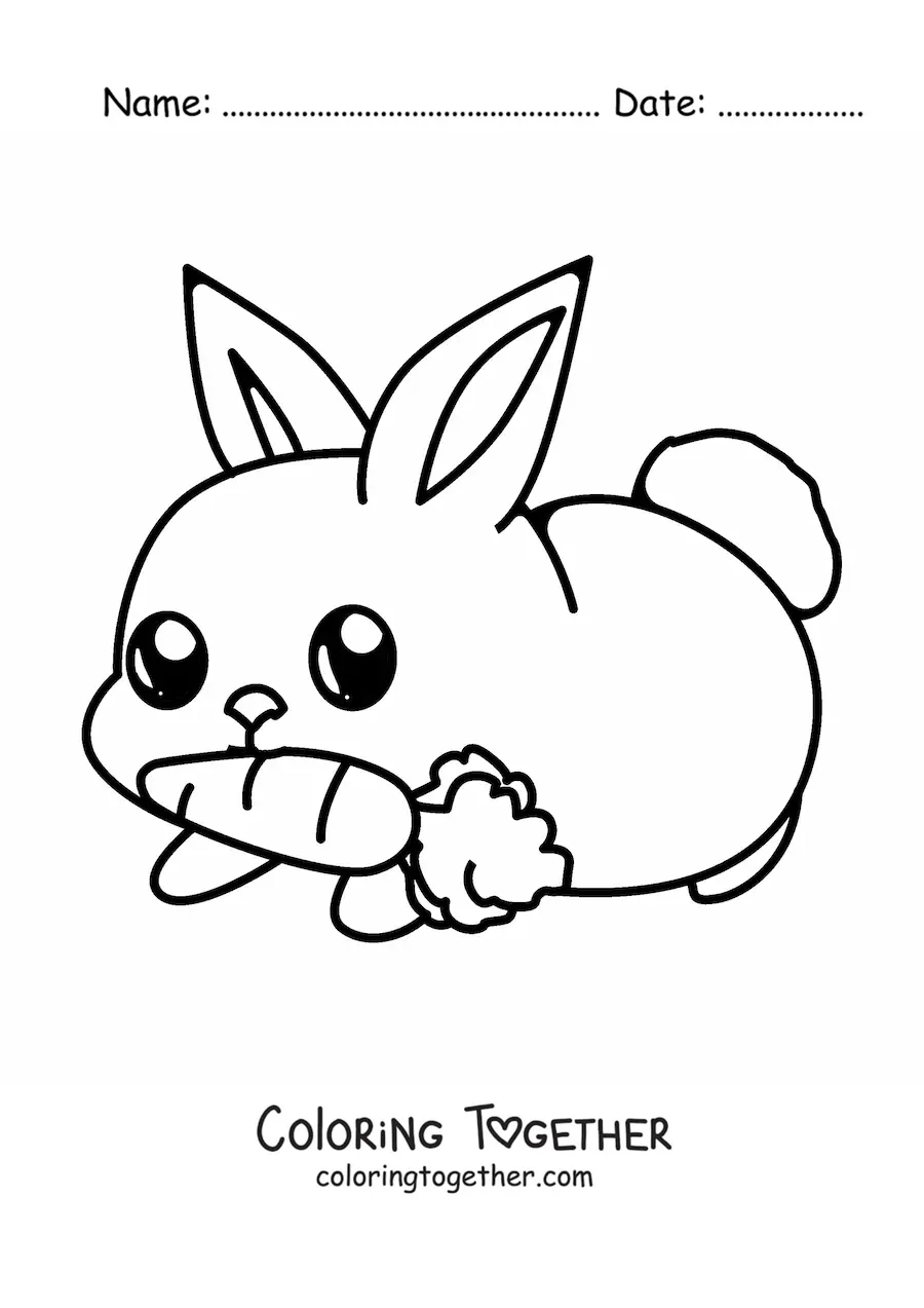 Coloring page of a kawaii rabbit eating a carrot