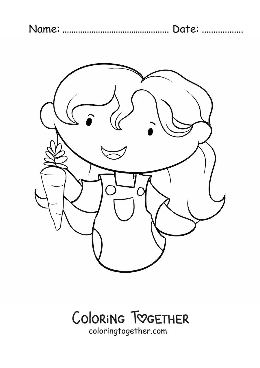 Coloring page of a girl with a carrot