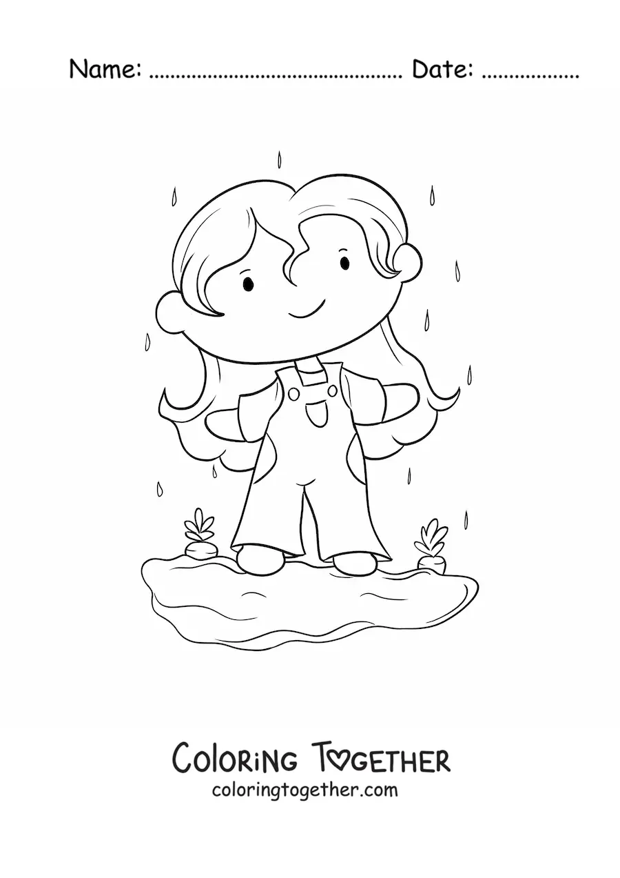 Coloring page of a girl with a carrot garden