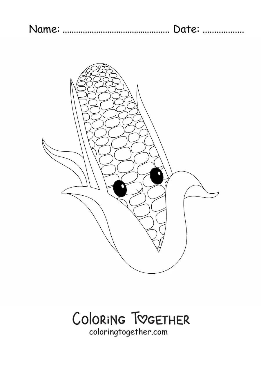 Coloring page of kawaii corn on the cob