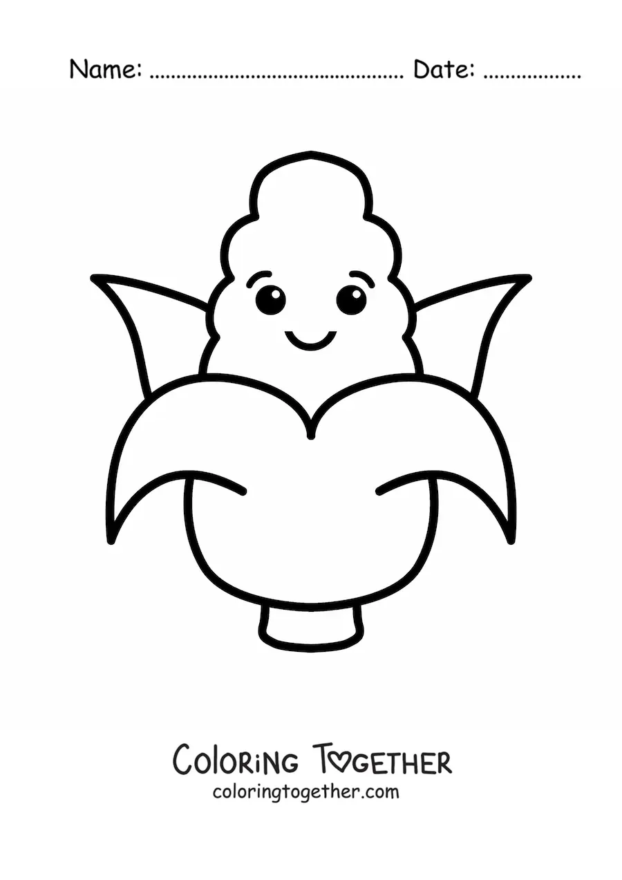 Coloring page of cartoon corn on the cob