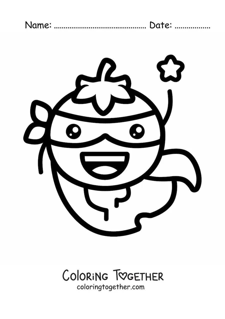Coloring page of a superhero tomato